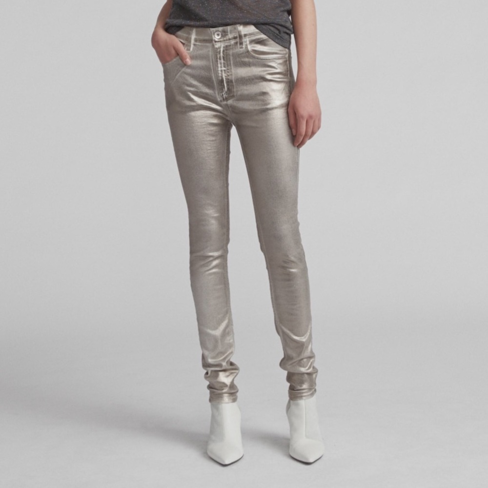 RAG & BONE Silver Metallic High Rise Skinny Jeans